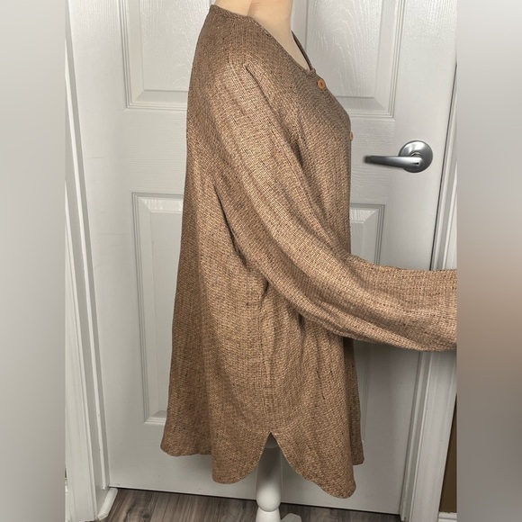 FLAX 100% Linen Long Button Cardigan Lagenlook Brown Sz Medium - Picture 7 of 8